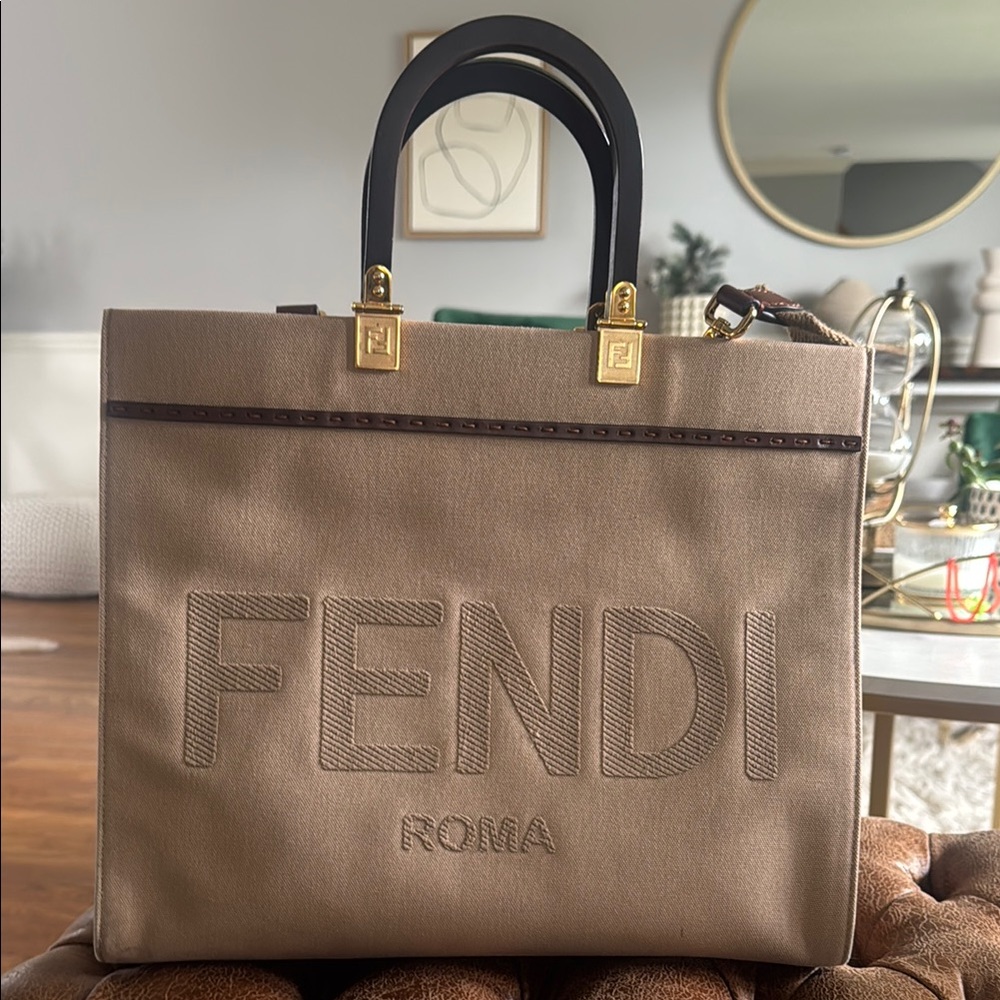 Fendi Tan and Black Briefcase with Luxurious Leather Trim